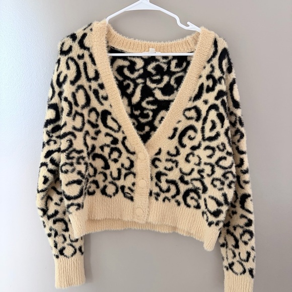 For Love And Lemons Leopard Print Cardigan in Cream and Black - Picture 3 of 5
